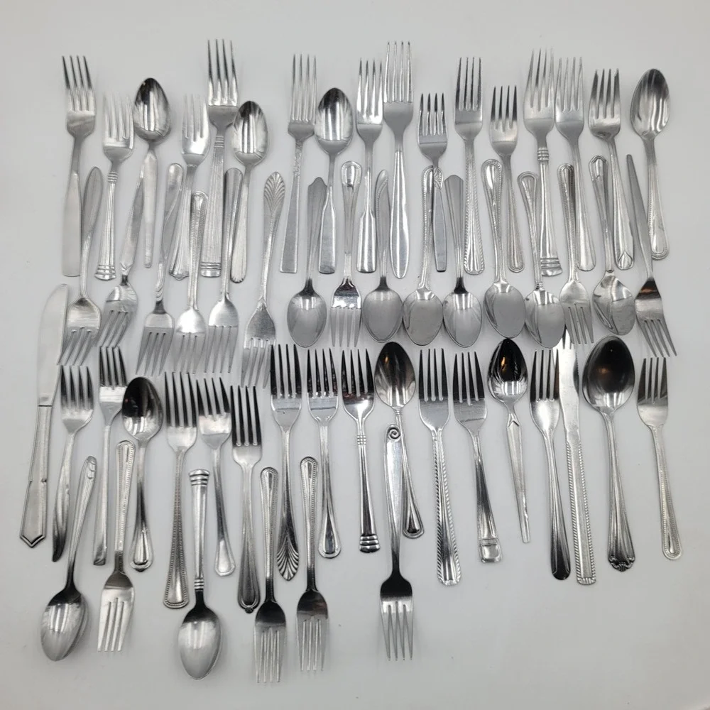 57pc Mixed Mismatched Stainless Steel Flatware Lot Assorted Patterns
